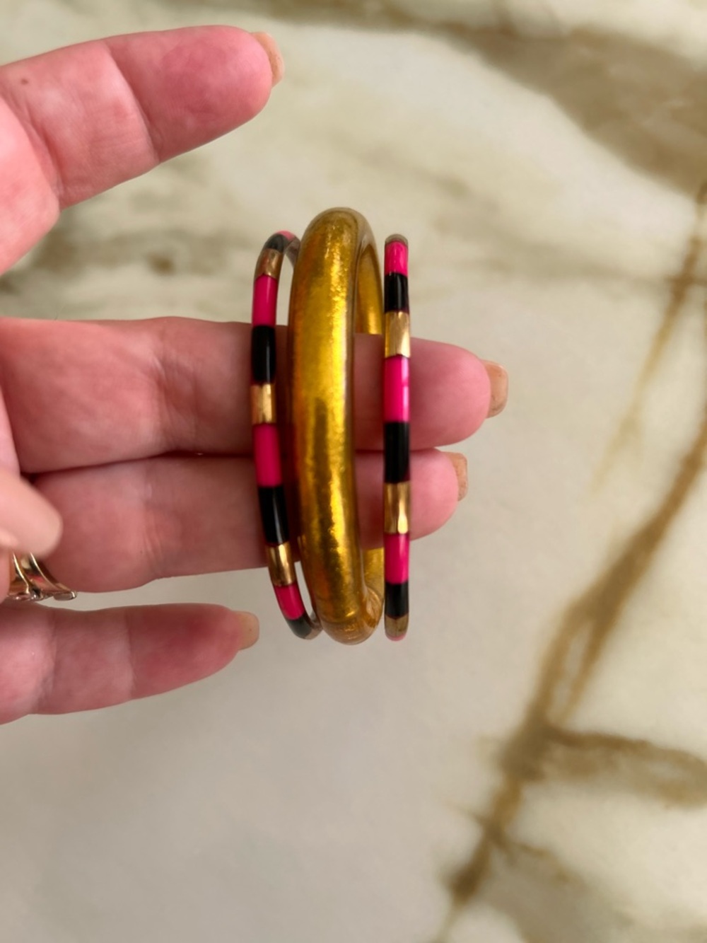 BUDHAGIRL WATER BANGLES TZUBBIE Gold & Pink Striped Bangle Set - Women Jewelry